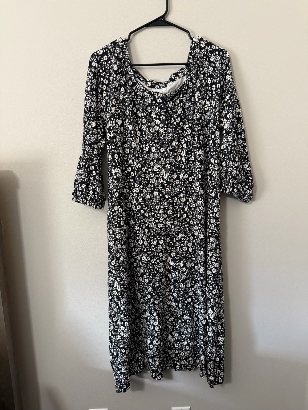 J. Jill Black Floral Button Front Midi Dress Women’s Size Large L Cottagecore - Picture 2 of 8